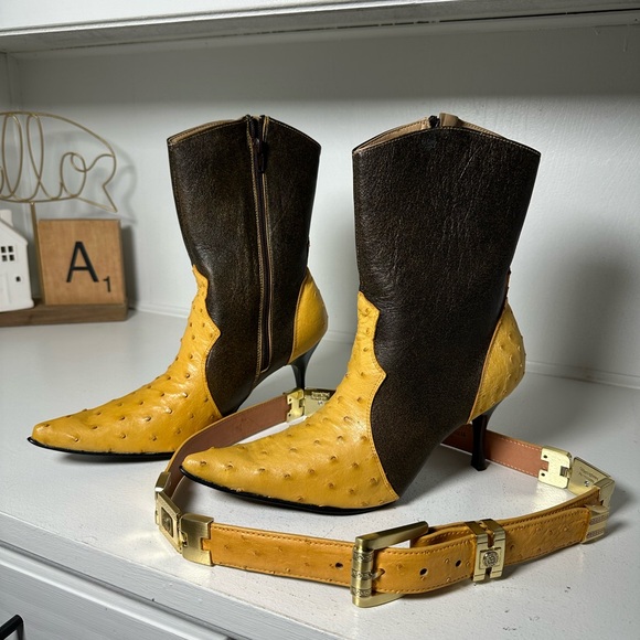 Marco Collucci Shoes - Marco Collucci Ostrich Skin Western Boots w/ Belt Women’s 9.5 Rare Vintage Set